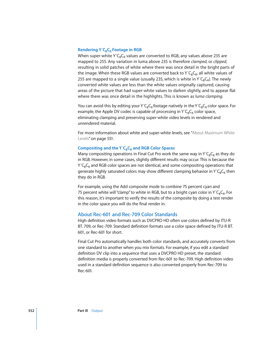 About rec-601 and rec-709 color standards | Apple Final Cut Pro 5 User Manual | Page 1339 / 1868