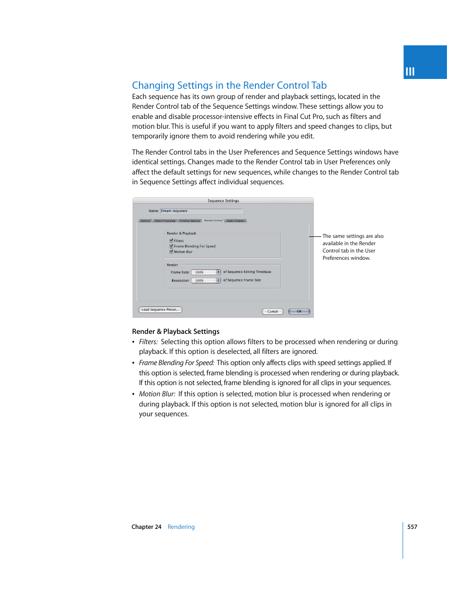 Changing settings in the render control tab, Changing settings in the, Render control tab | Apple Final Cut Pro 5 User Manual | Page 1344 / 1868