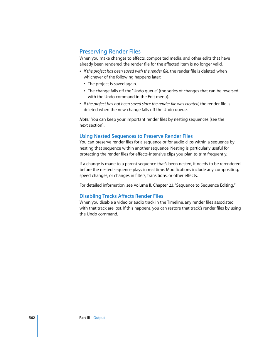 Preserving render files, Using nested sequences to preserve render files, Disabling tracks affects render files | Apple Final Cut Pro 5 User Manual | Page 1349 / 1868