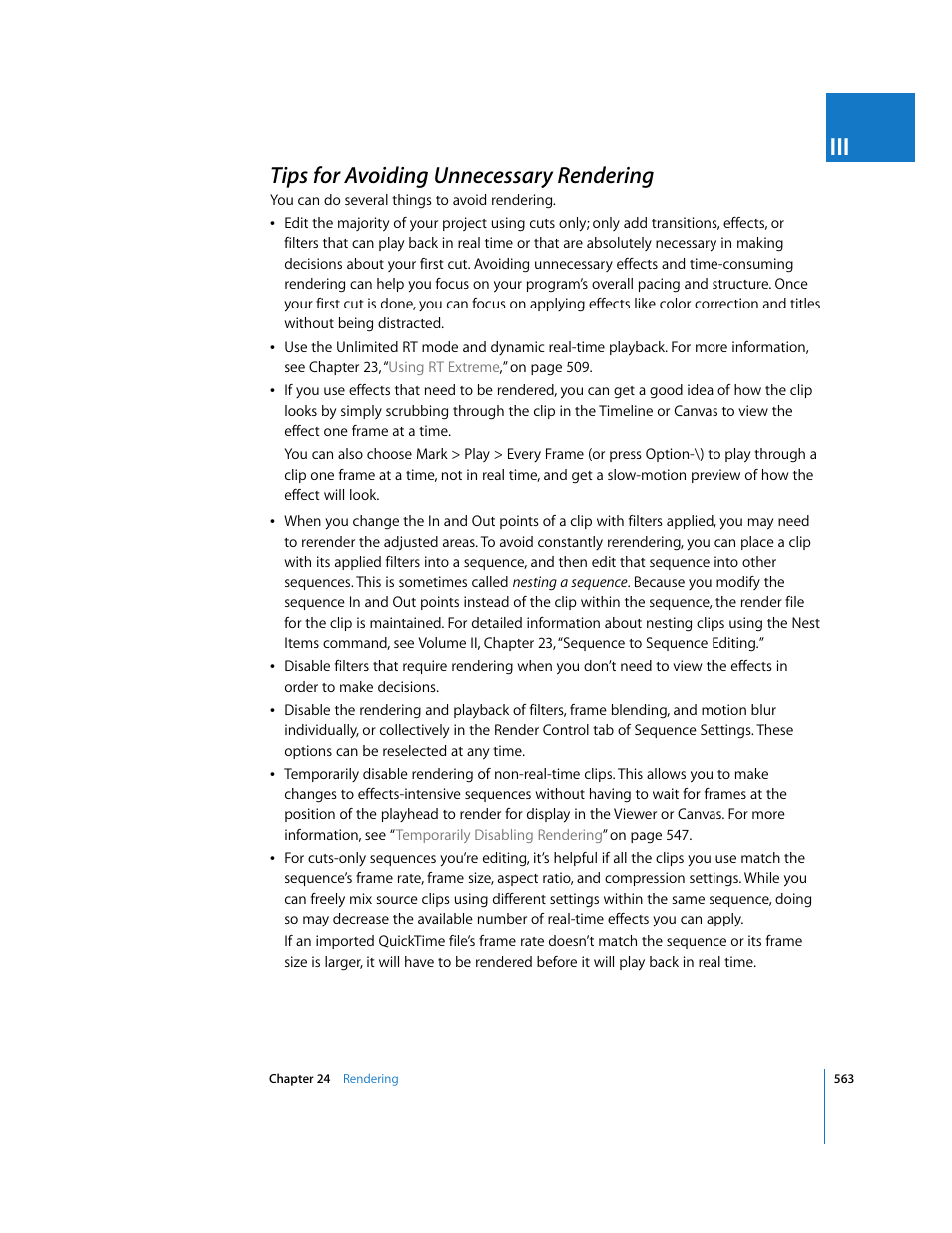Tips for avoiding unnecessary rendering, P. 563) | Apple Final Cut Pro 5 User Manual | Page 1350 / 1868
