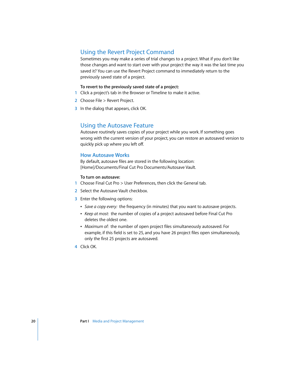 Using the revert project command, Using the autosave feature, How autosave works | Apple Final Cut Pro 5 User Manual | Page 1371 / 1868