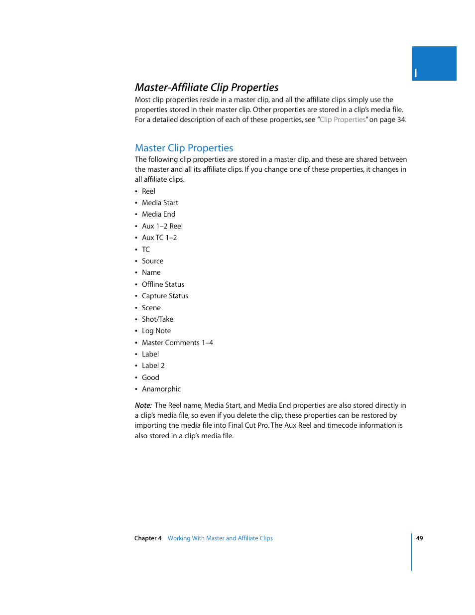 Master-affiliate clip properties, Master clip properties, P. 49) | Apple Final Cut Pro 5 User Manual | Page 1400 / 1868