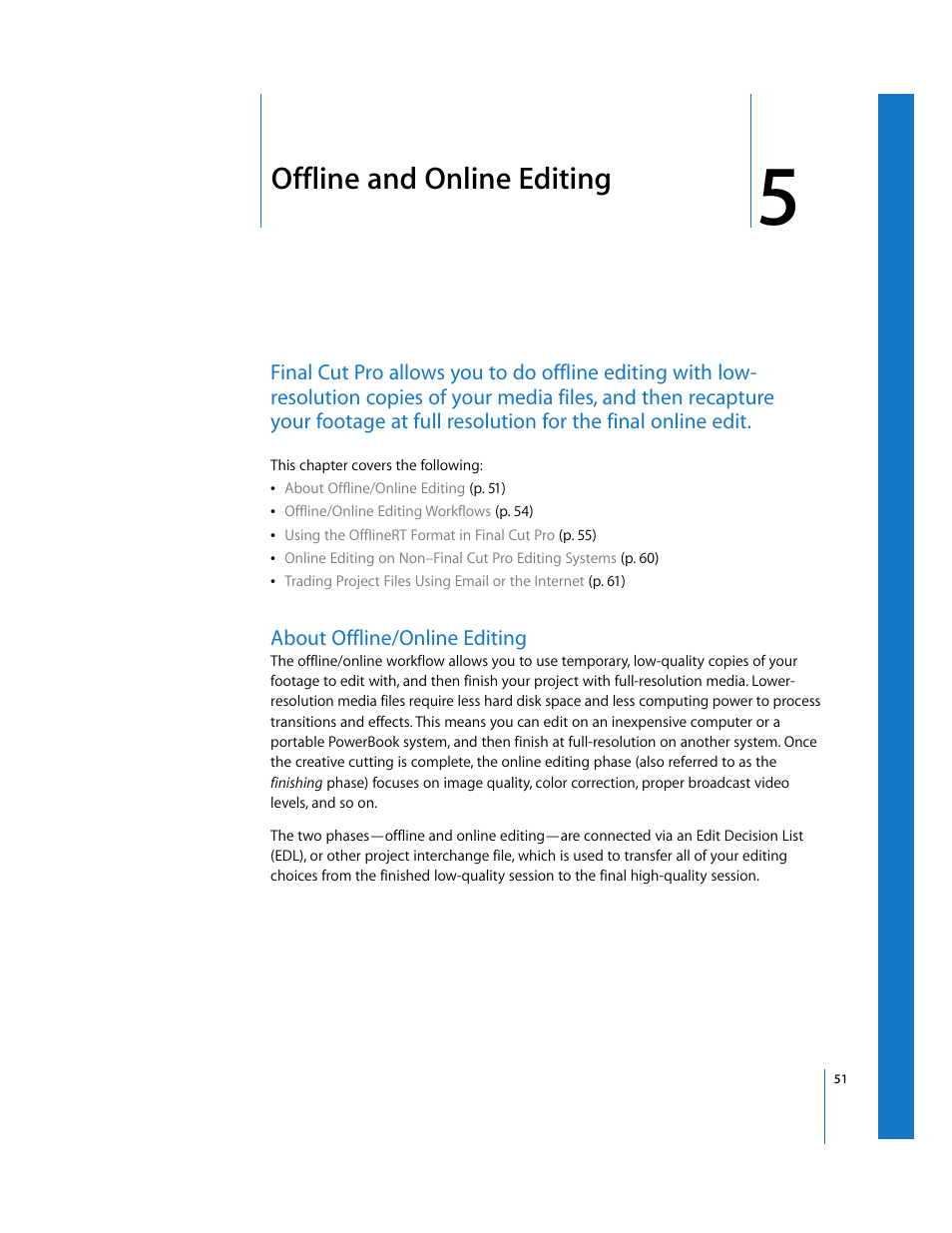 Offline and online editing, About offline/online editing, Chapter 5 | Apple Final Cut Pro 5 User Manual | Page 1402 / 1868
