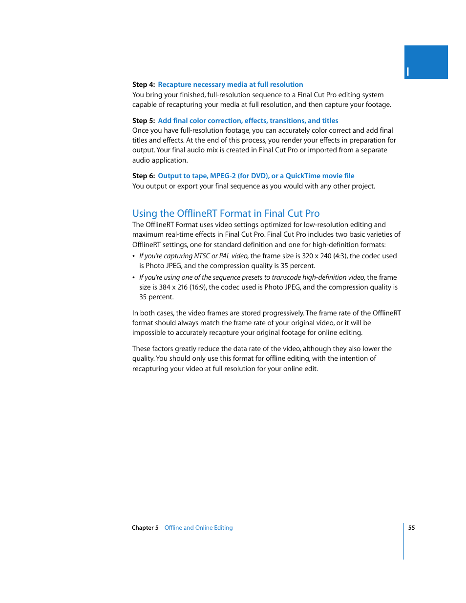 Using the offlinert format in final cut pro, P. 55) | Apple Final Cut Pro 5 User Manual | Page 1406 / 1868
