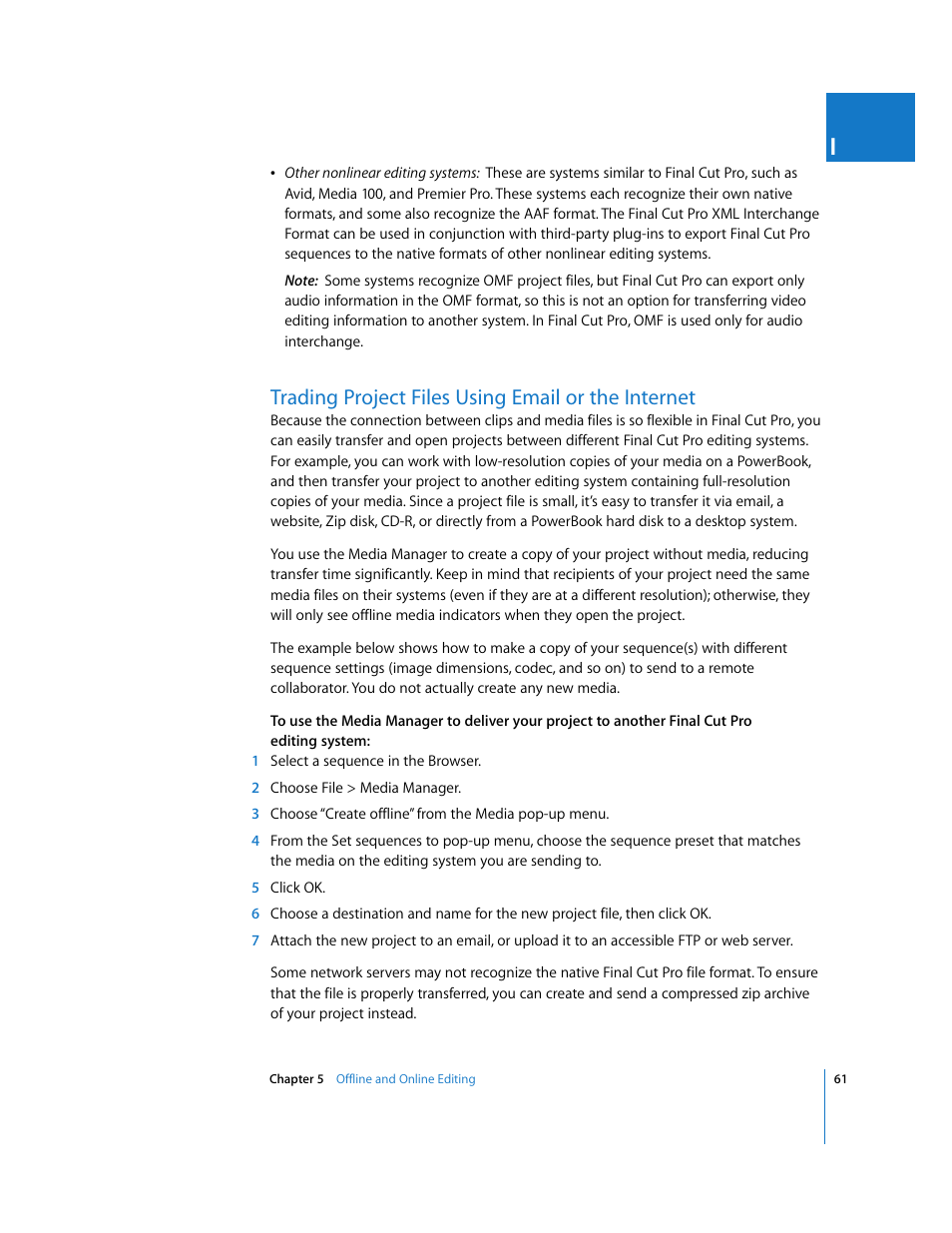 Trading project files using email or the internet, P. 61) | Apple Final Cut Pro 5 User Manual | Page 1412 / 1868