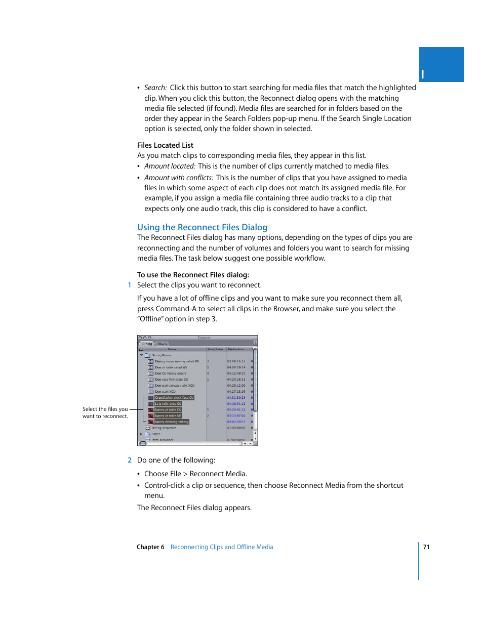 Using the reconnect files dialog | Apple Final Cut Pro 5 User Manual | Page 1422 / 1868