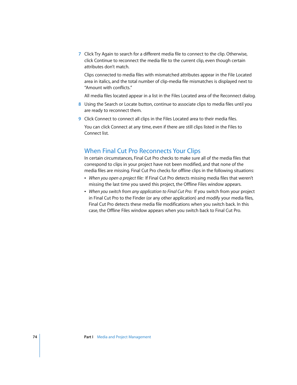 When final cut pro reconnects your clips, P. 74), S dialog appears (see | When final cut pro, Reconnects your clips | Apple Final Cut Pro 5 User Manual | Page 1425 / 1868