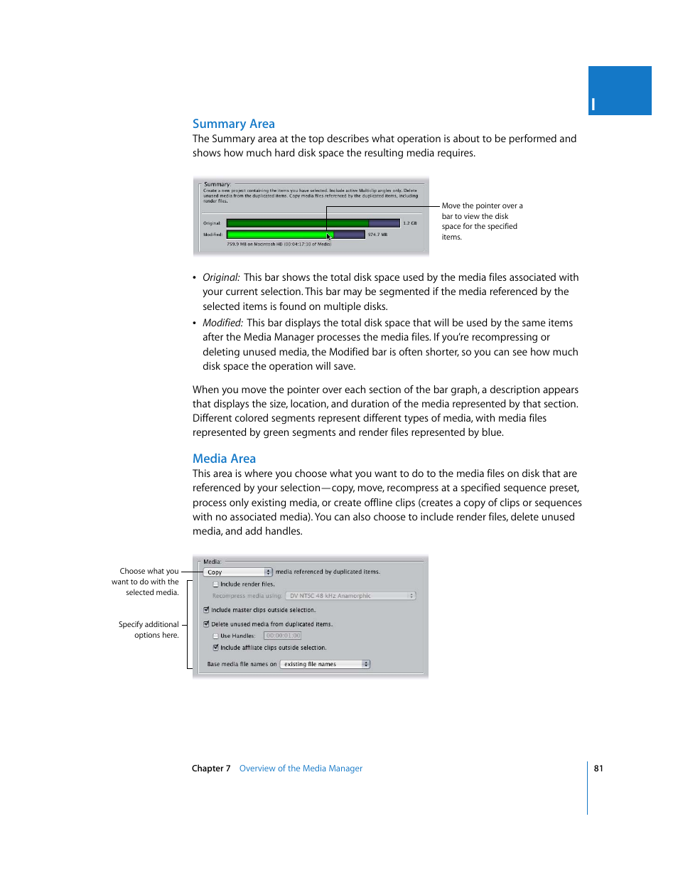 Summary area, Media area | Apple Final Cut Pro 5 User Manual | Page 1432 / 1868