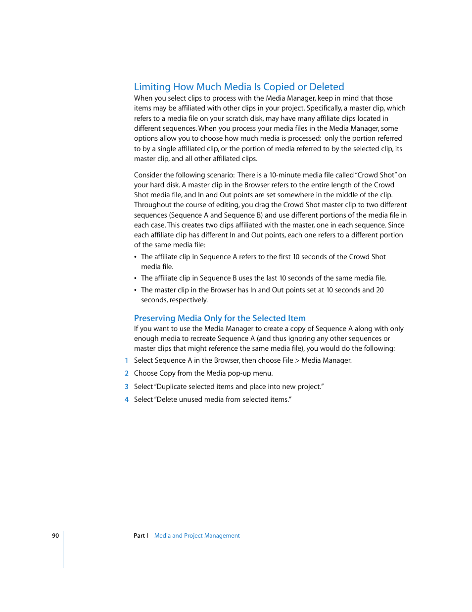 Limiting how much media is copied or deleted, Preserving media only for the selected item, P. 90) | Limiting how much media is copied or, Deleted | Apple Final Cut Pro 5 User Manual | Page 1441 / 1868