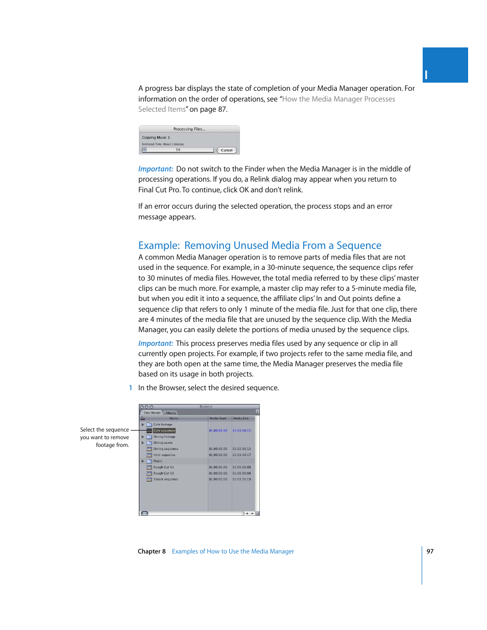 Example: removing unused media from a sequence, P. 97) | Apple Final Cut Pro 5 User Manual | Page 1448 / 1868