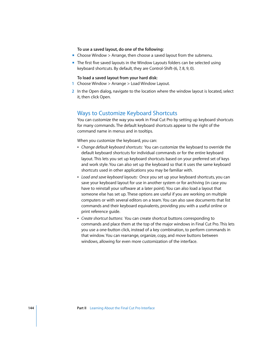Ways to customize keyboard shortcuts, P. 144) | Apple Final Cut Pro 5 User Manual | Page 145 / 1868