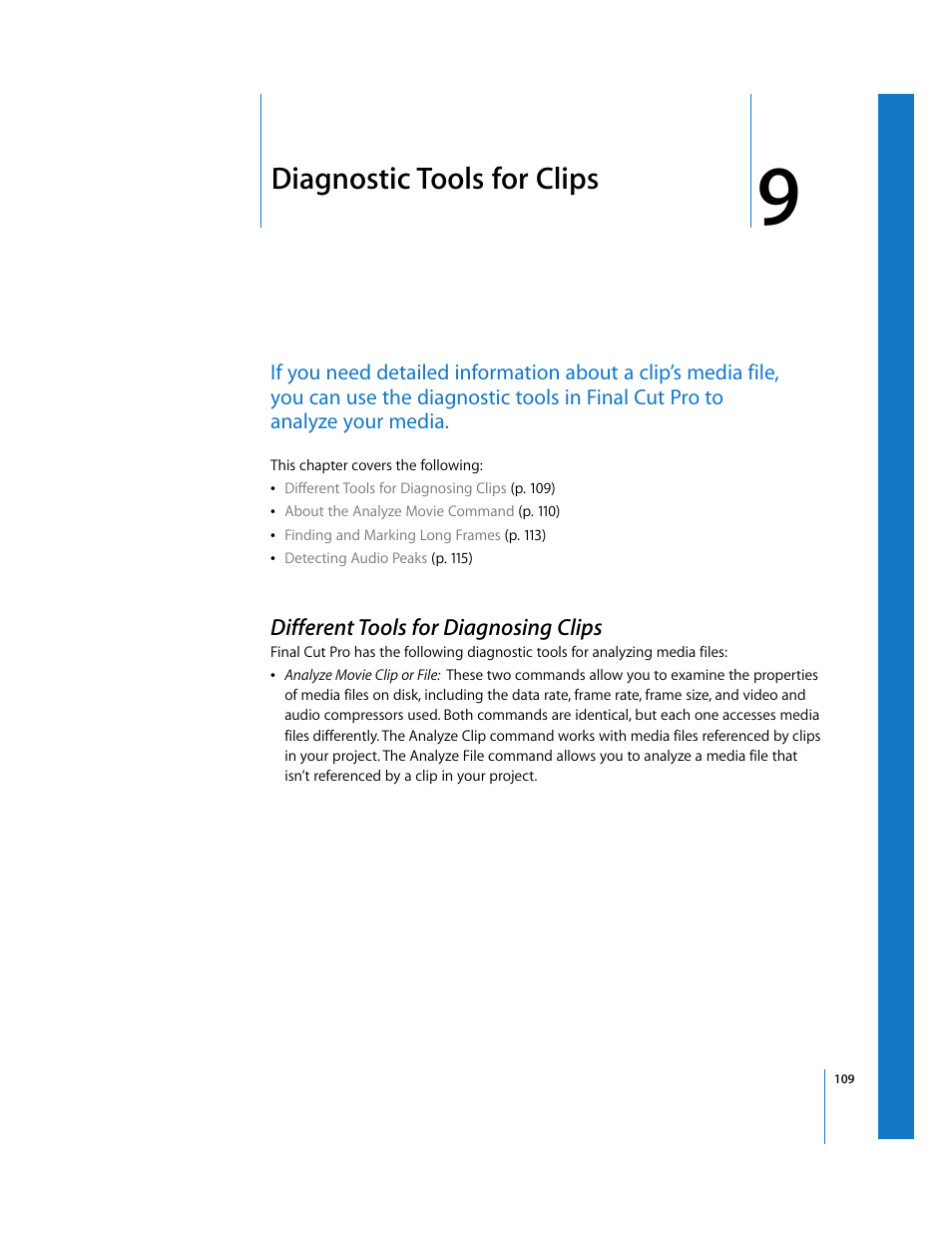 Diagnostic tools for clips, Different tools for diagnosing clips, Chapter 9 | Apple Final Cut Pro 5 User Manual | Page 1460 / 1868