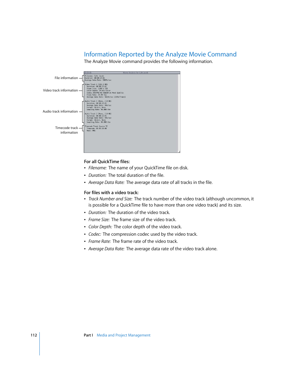 Information reported by the analyze movie command, Information, Reported by the analyze movie command | Apple Final Cut Pro 5 User Manual | Page 1463 / 1868