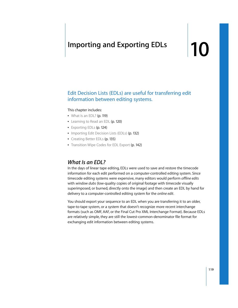 Importing and exporting edls, What is an edl, Chapter 10 | Apple Final Cut Pro 5 User Manual | Page 1470 / 1868