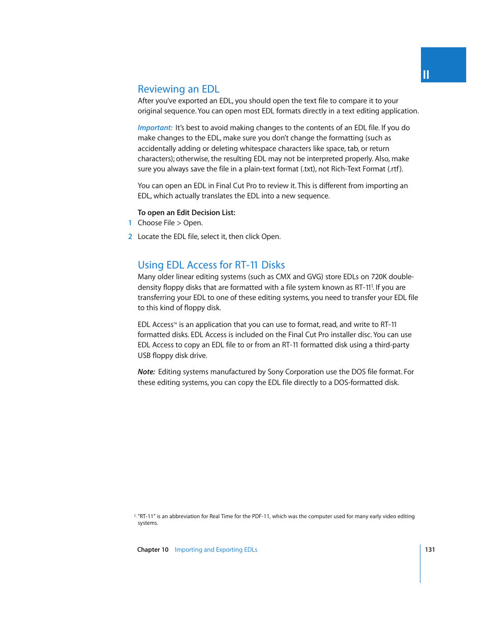 Reviewing an edl, Using edl access for rt-11 disks | Apple Final Cut Pro 5 User Manual | Page 1482 / 1868