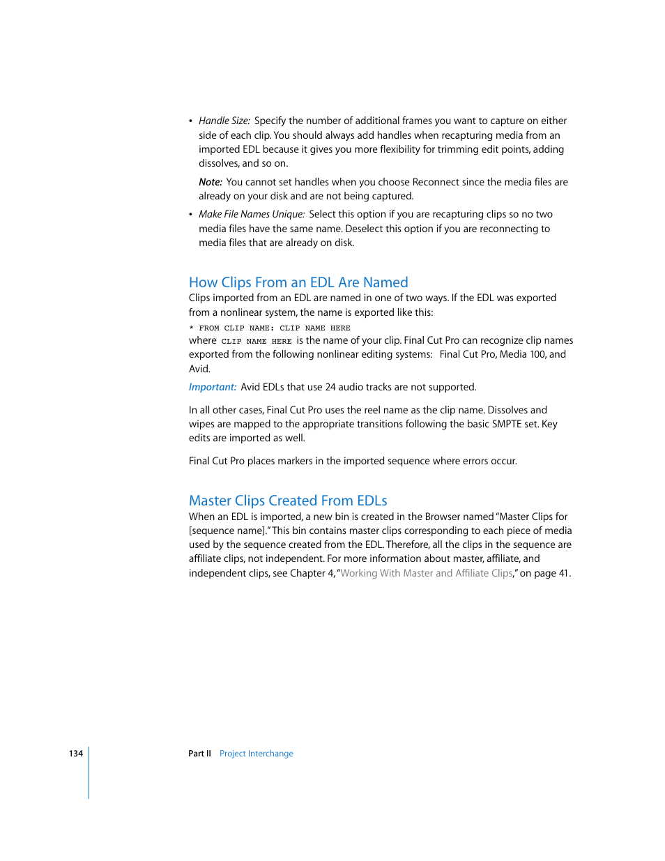 How clips from an edl are named, Master clips created from edls | Apple Final Cut Pro 5 User Manual | Page 1485 / 1868