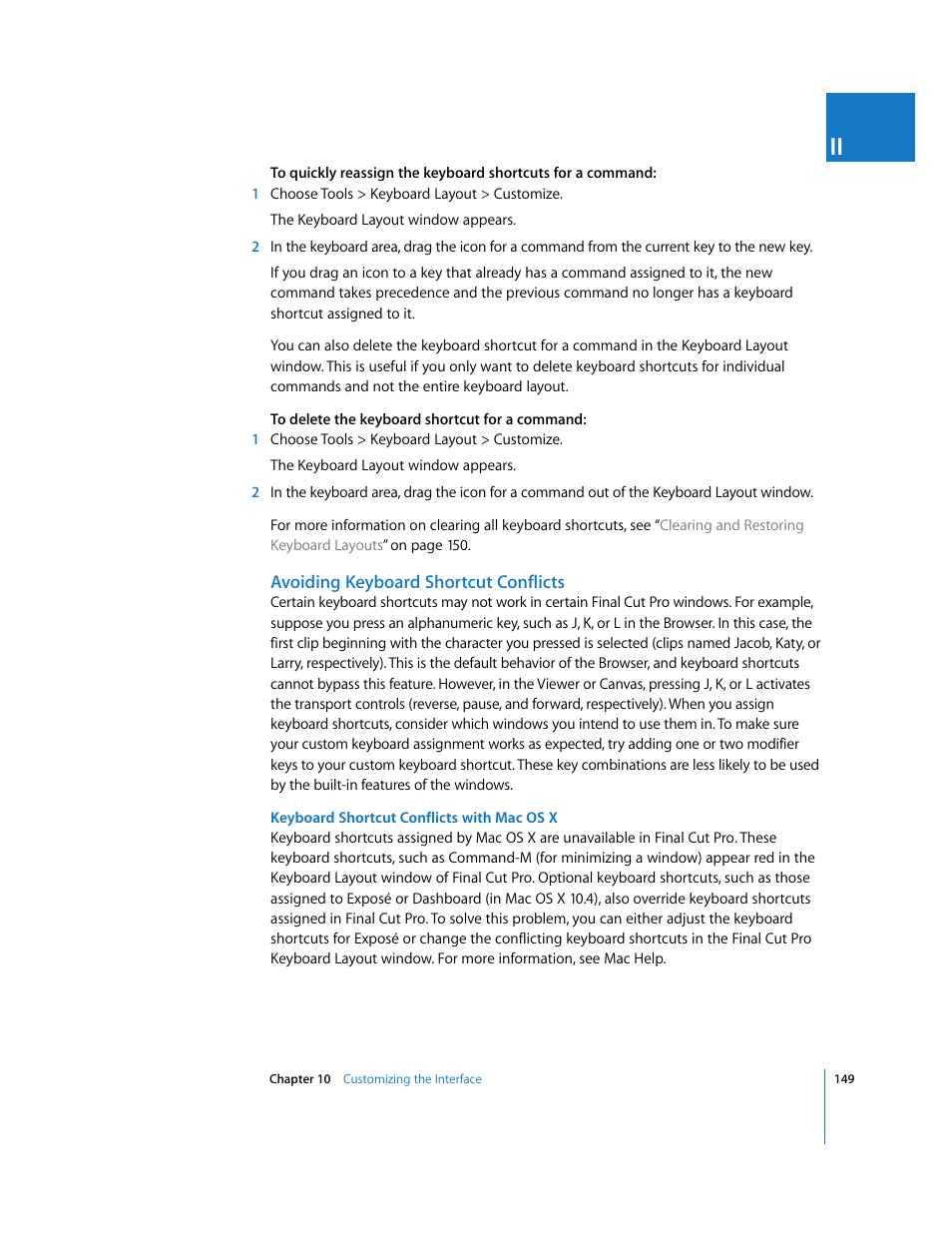 Avoiding keyboard shortcut conflicts | Apple Final Cut Pro 5 User Manual | Page 150 / 1868