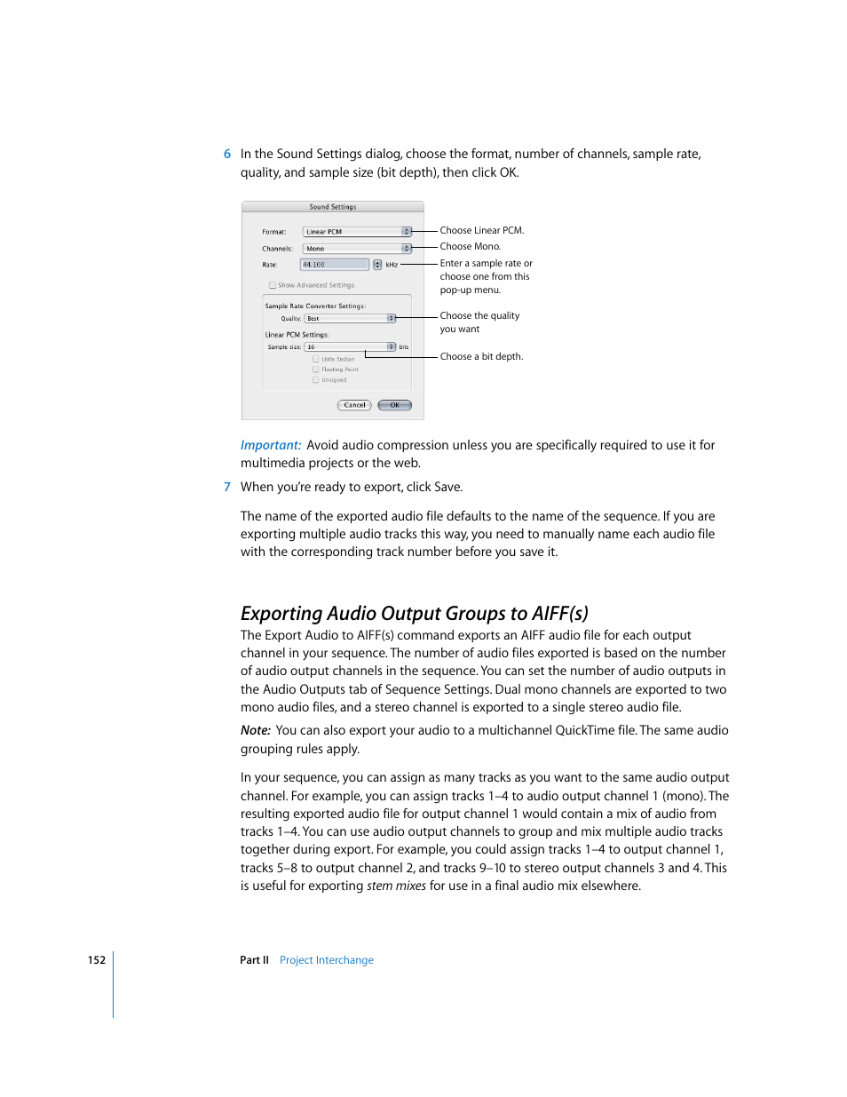 Exporting audio output groups to aiff(s), P. 152) | Apple Final Cut Pro 5 User Manual | Page 1503 / 1868