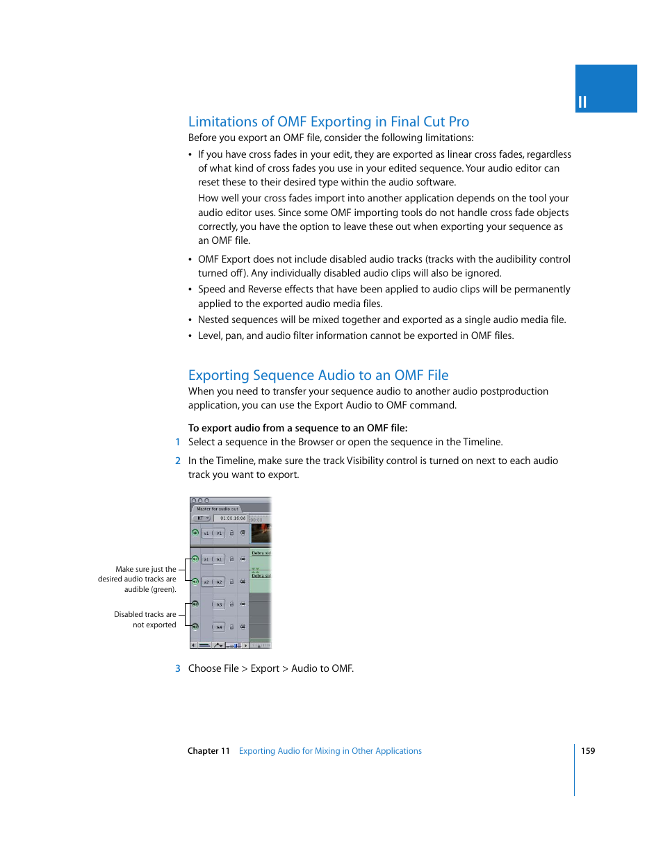 Limitations of omf exporting in final cut pro, Exporting sequence audio to an omf file | Apple Final Cut Pro 5 User Manual | Page 1510 / 1868