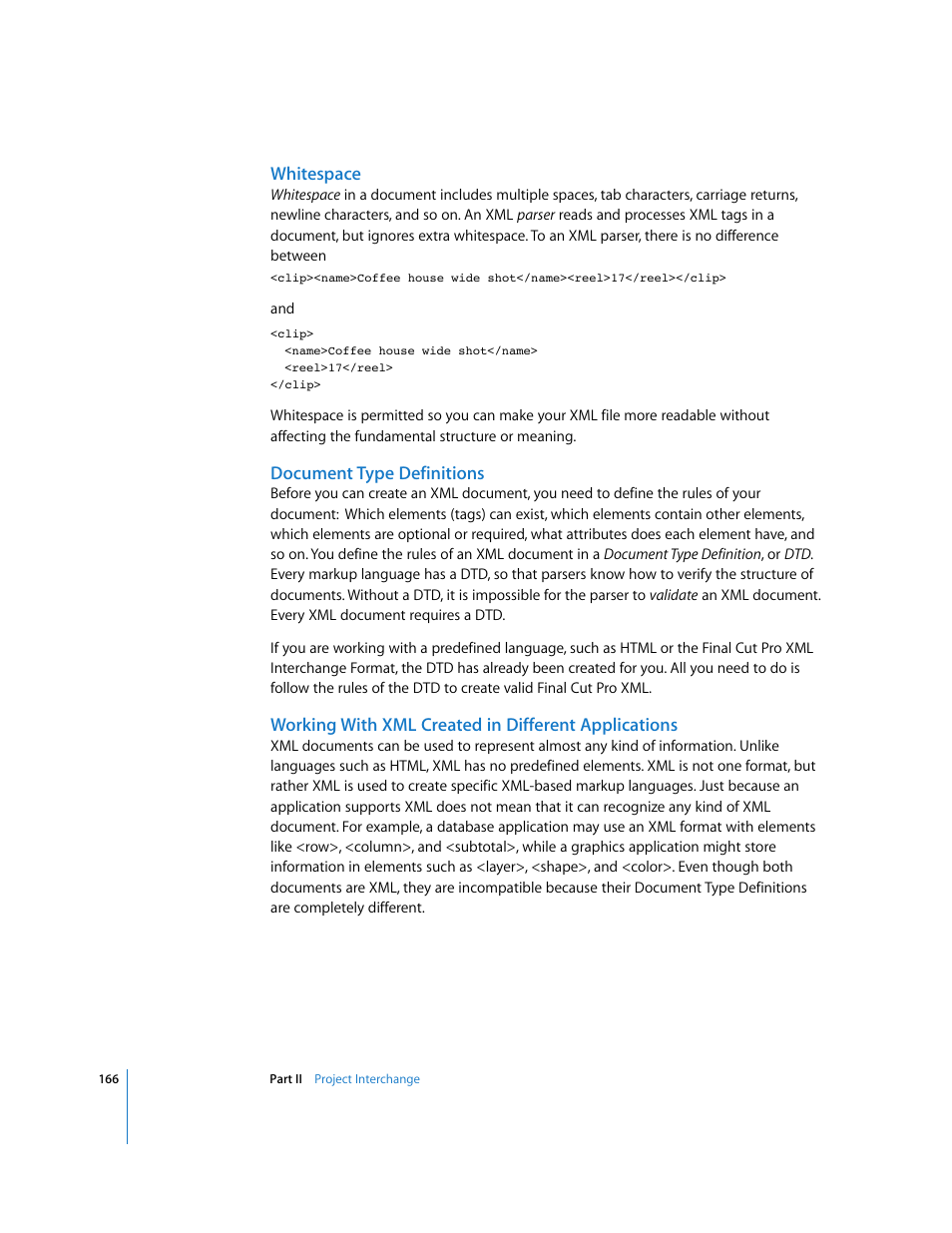 Whitespace, Document type definitions, Working with xml created in different applications | Apple Final Cut Pro 5 User Manual | Page 1517 / 1868