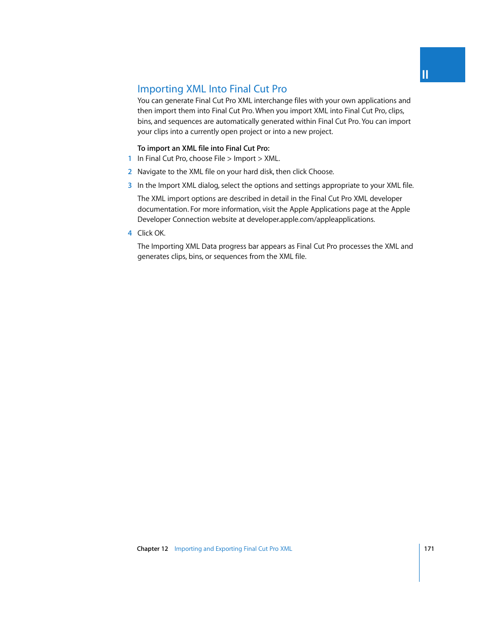 Importing xml into final cut pro, P. 171) | Apple Final Cut Pro 5 User Manual | Page 1522 / 1868