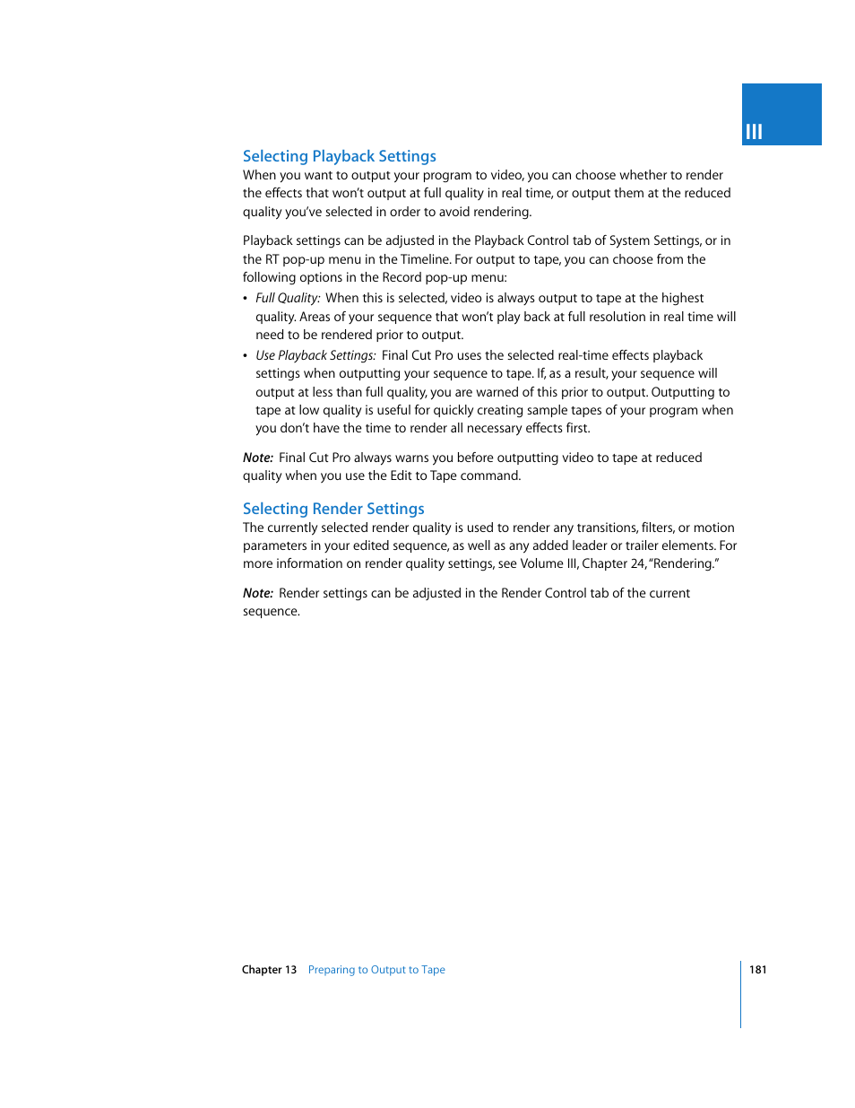 Selecting playback settings, Selecting render settings | Apple Final Cut Pro 5 User Manual | Page 1532 / 1868