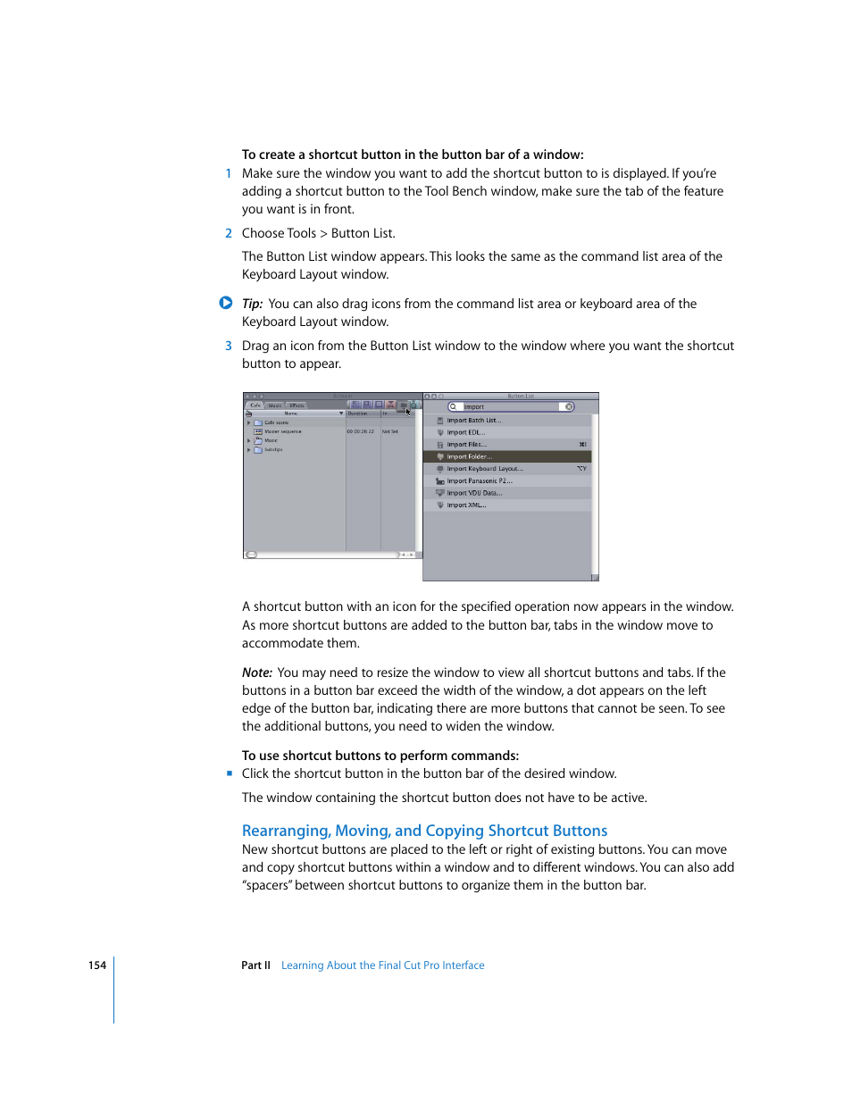 Rearranging, moving, and copying shortcut buttons | Apple Final Cut Pro 5 User Manual | Page 155 / 1868