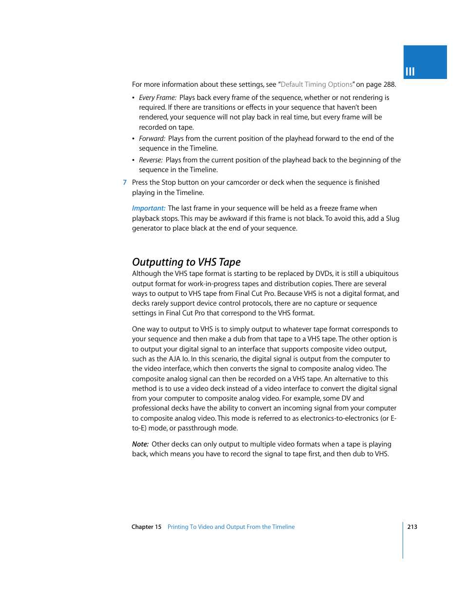 Outputting to vhs tape, P. 213) | Apple Final Cut Pro 5 User Manual | Page 1564 / 1868