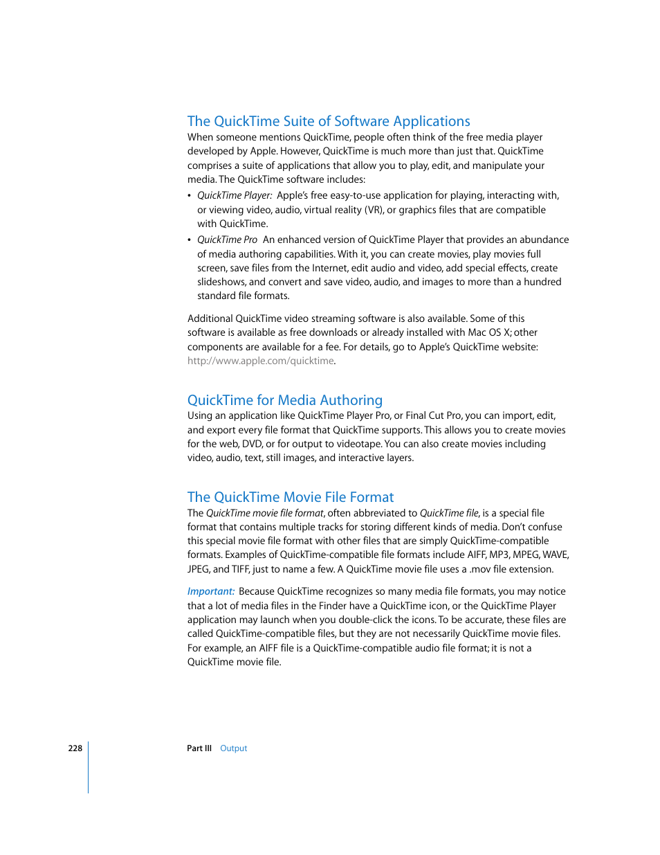 The quicktime suite of software applications, Quicktime for media authoring, The quicktime movie file format | Apple Final Cut Pro 5 User Manual | Page 1579 / 1868