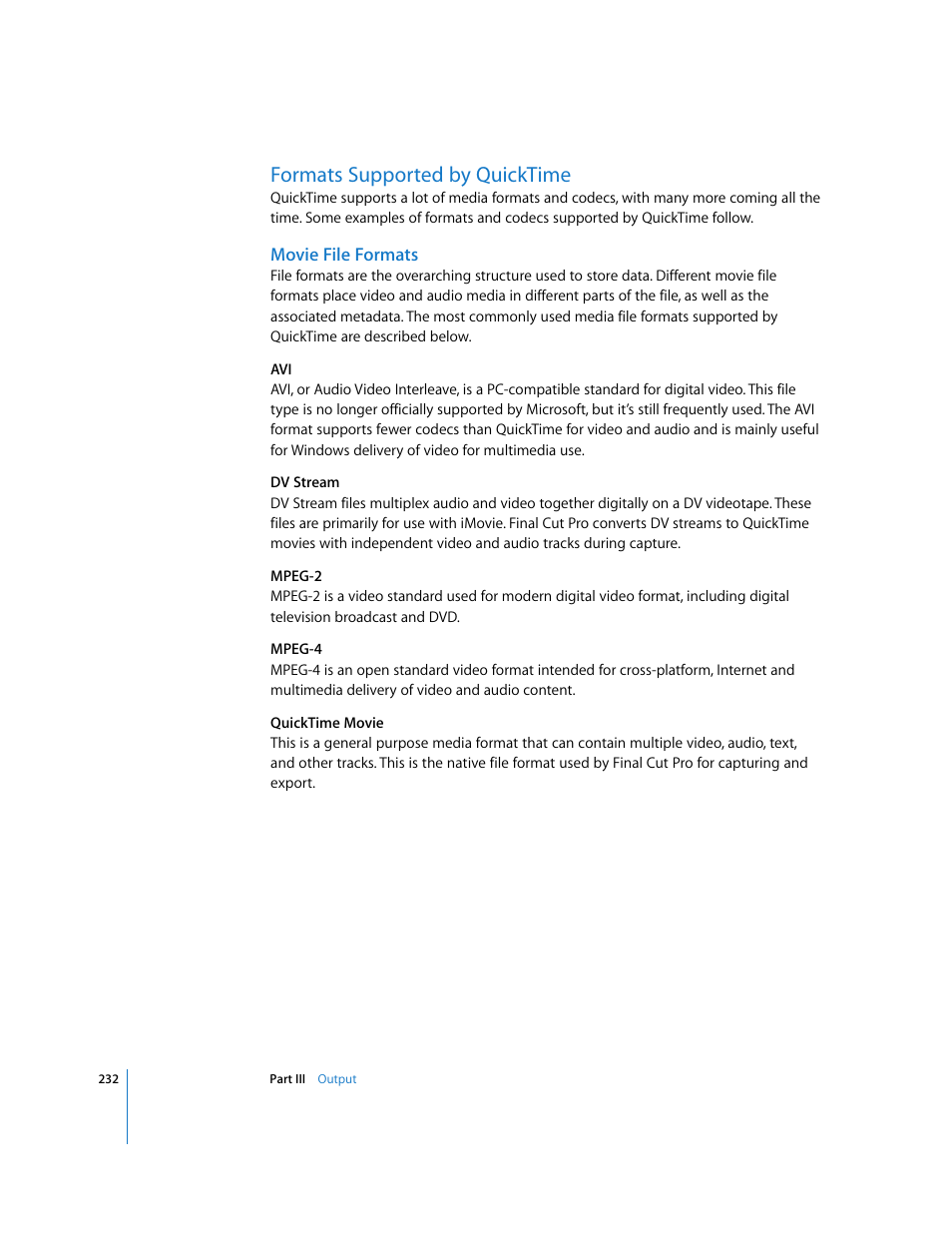 Formats supported by quicktime, Movie file formats | Apple Final Cut Pro 5 User Manual | Page 1583 / 1868