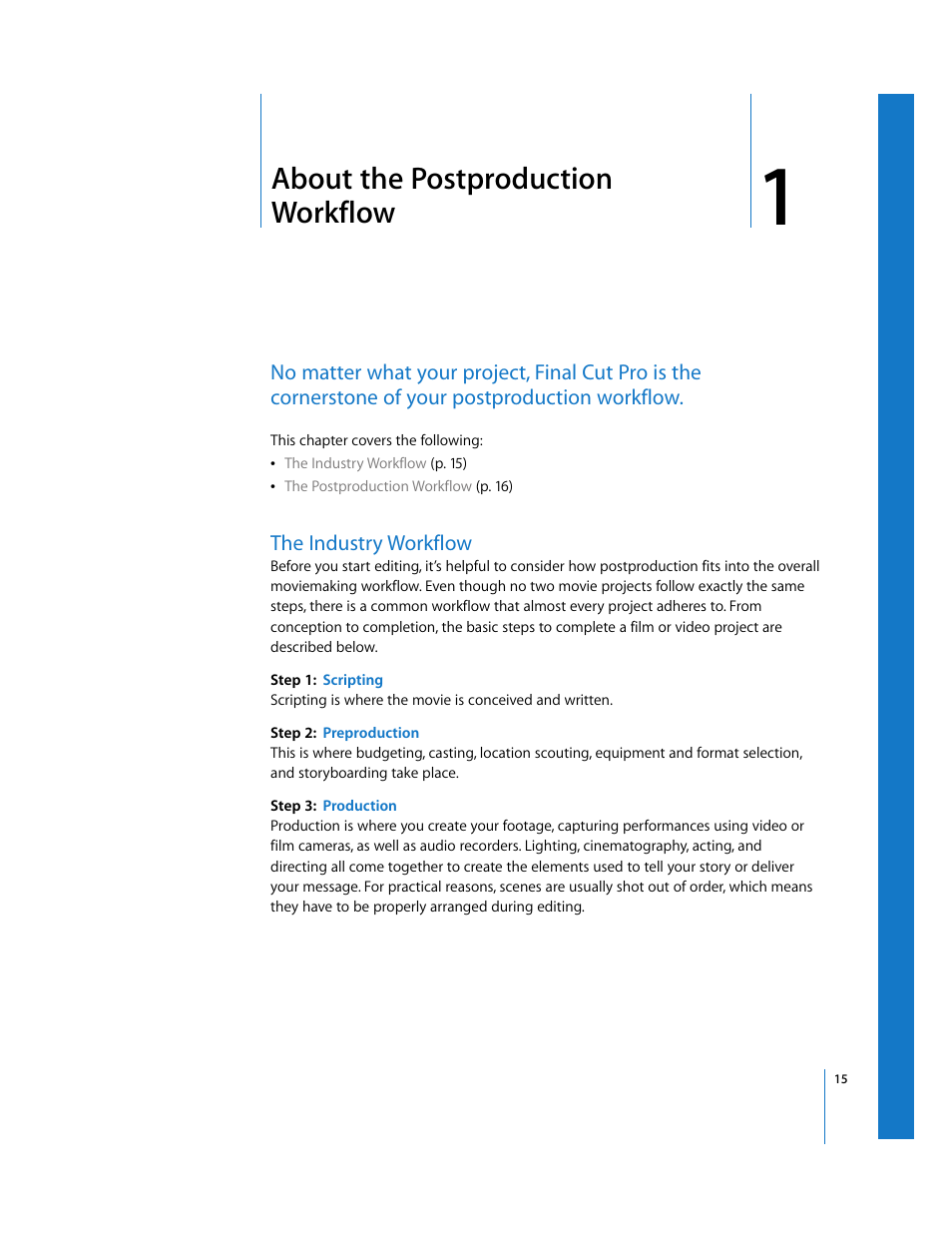 About the postproduction workflow, The industry workflow, Chapter 1 | Apple Final Cut Pro 5 User Manual | Page 16 / 1868