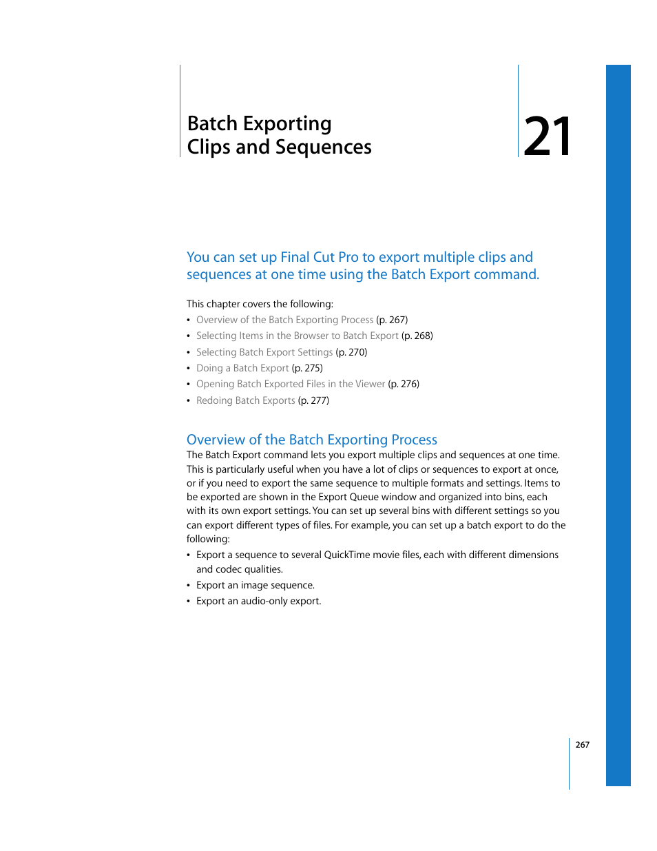 Batch exporting clips and sequences, Overview of the batch exporting process, Chapter 21 | Apple Final Cut Pro 5 User Manual | Page 1618 / 1868