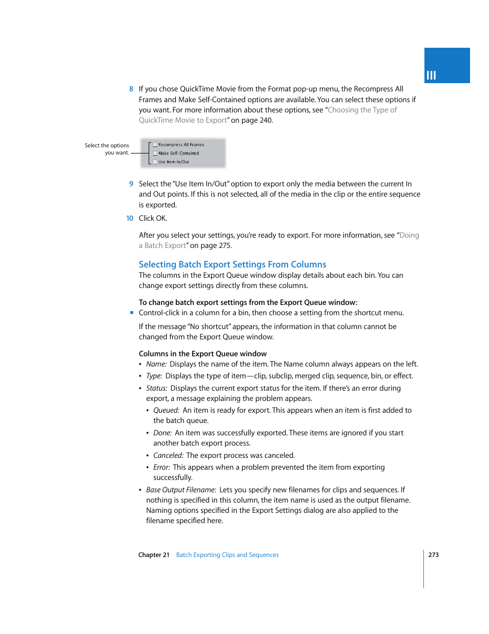 Selecting batch export settings from columns, Selecting batch, Export settings from columns | Apple Final Cut Pro 5 User Manual | Page 1624 / 1868