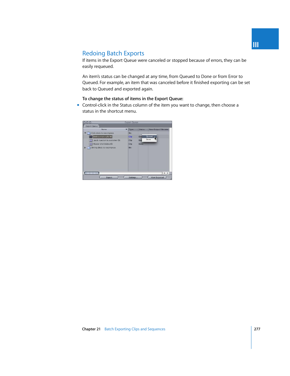 Redoing batch exports, P. 277) | Apple Final Cut Pro 5 User Manual | Page 1628 / 1868