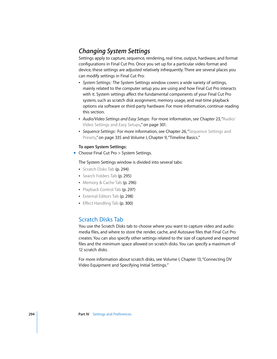 Changing system settings, Scratch disks tab, P. 294) | Apple Final Cut Pro 5 User Manual | Page 1645 / 1868