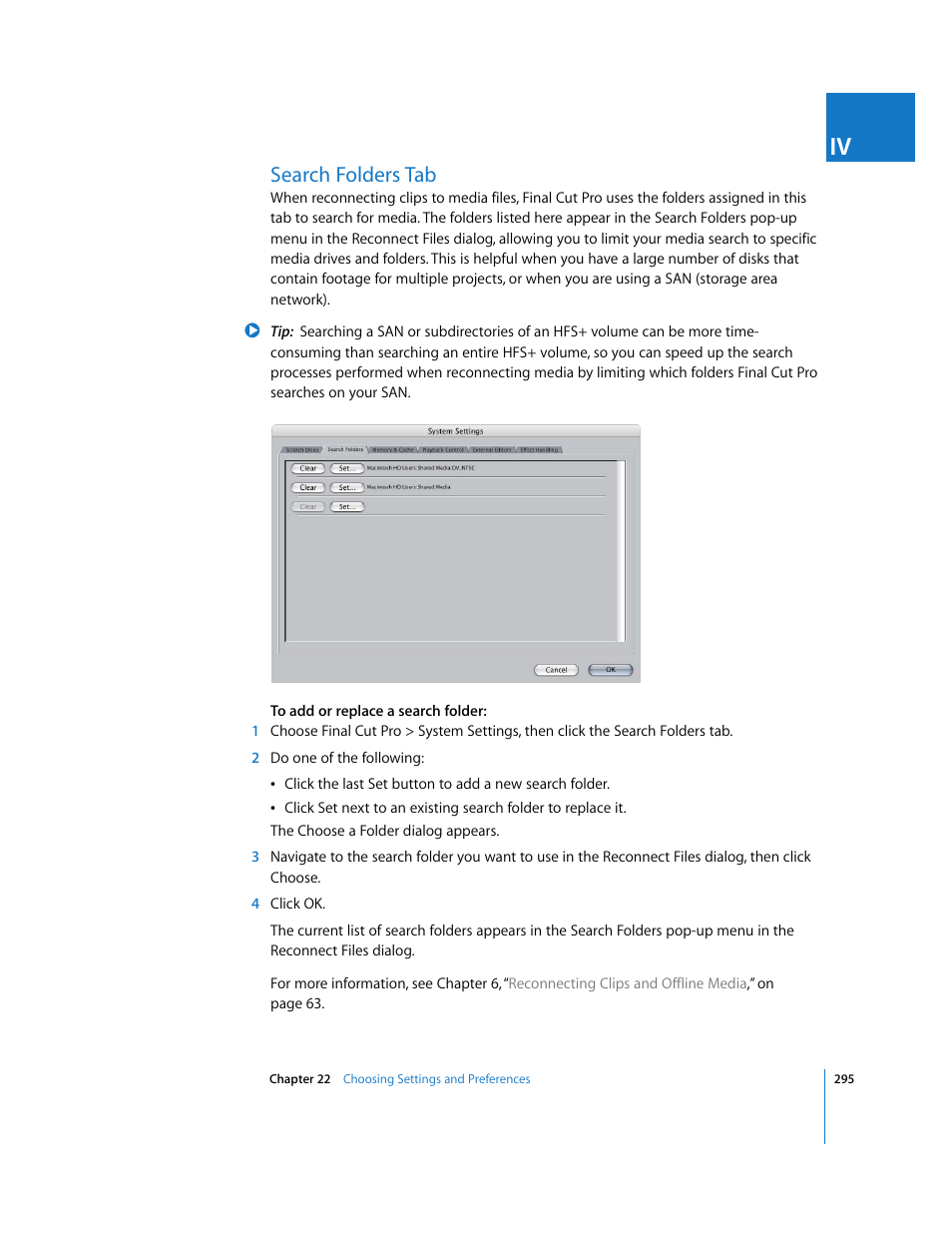 Search folders tab, Search, Folders tab | P. 295) | Apple Final Cut Pro 5 User Manual | Page 1646 / 1868