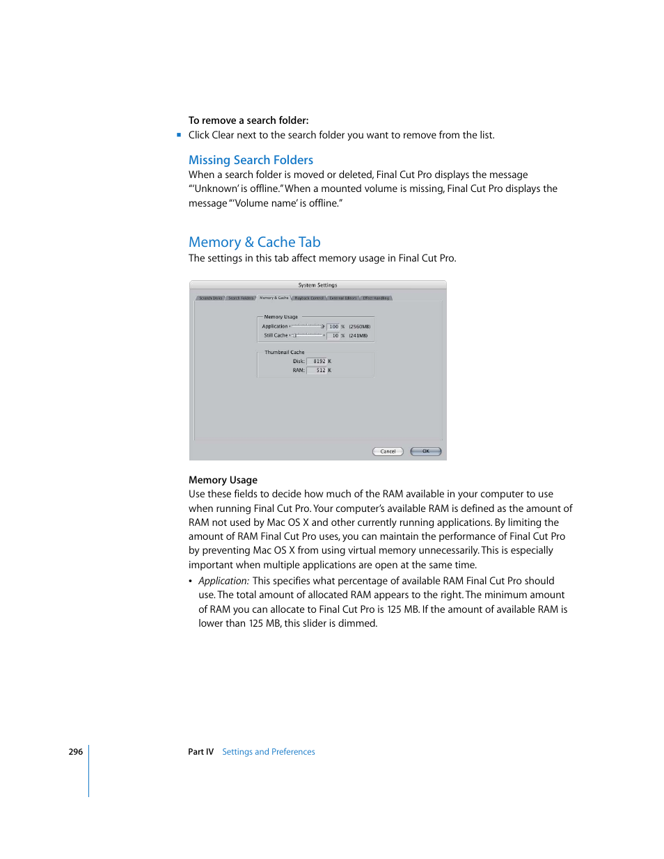 Missing search folders, Memory & cache tab, P. 296) | Apple Final Cut Pro 5 User Manual | Page 1647 / 1868