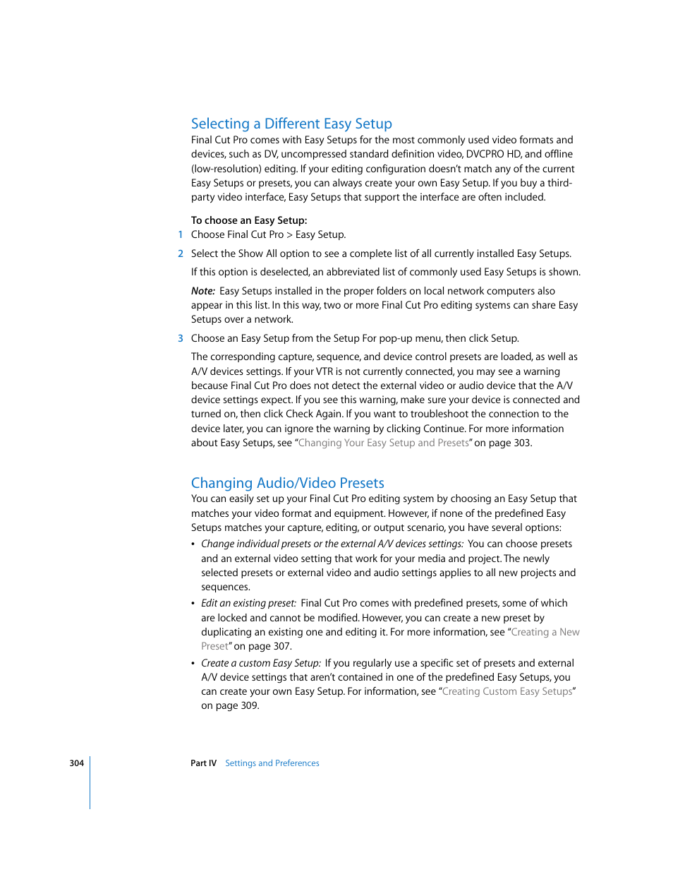 Selecting a different easy setup, Changing audio/video presets | Apple Final Cut Pro 5 User Manual | Page 1655 / 1868