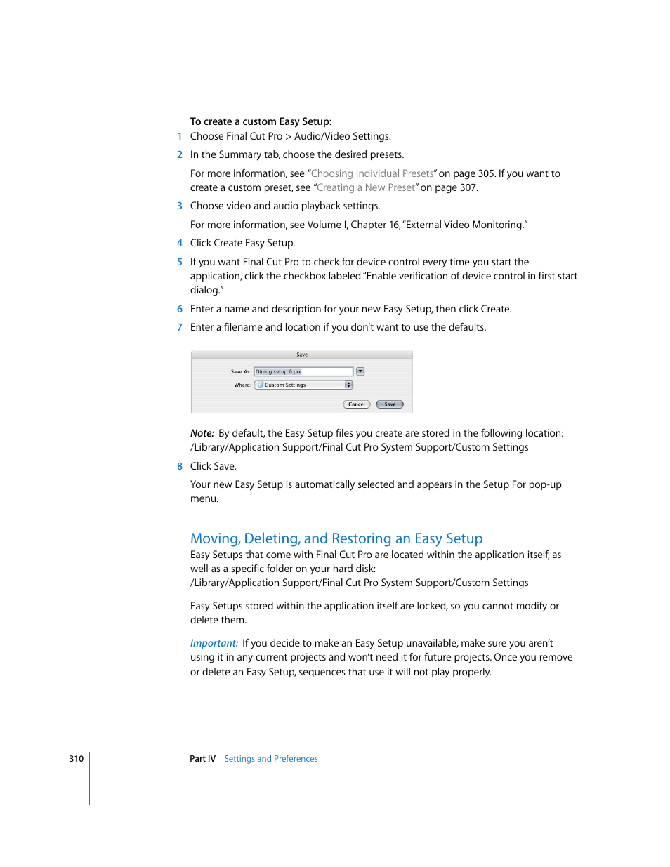 Moving, deleting, and restoring an easy setup | Apple Final Cut Pro 5 User Manual | Page 1661 / 1868