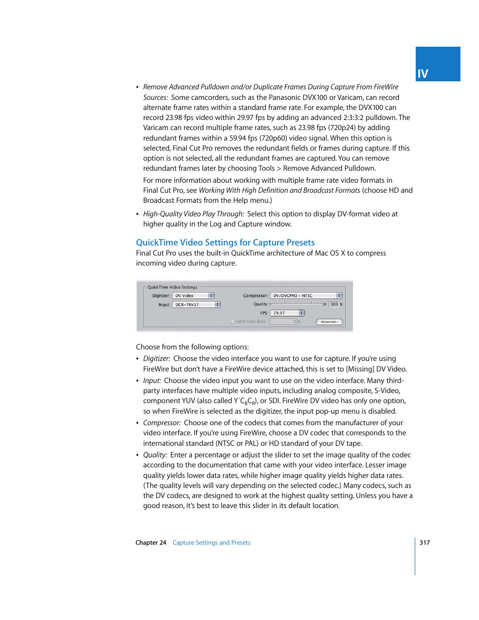 Quicktime video settings for capture presets | Apple Final Cut Pro 5 User Manual | Page 1668 / 1868