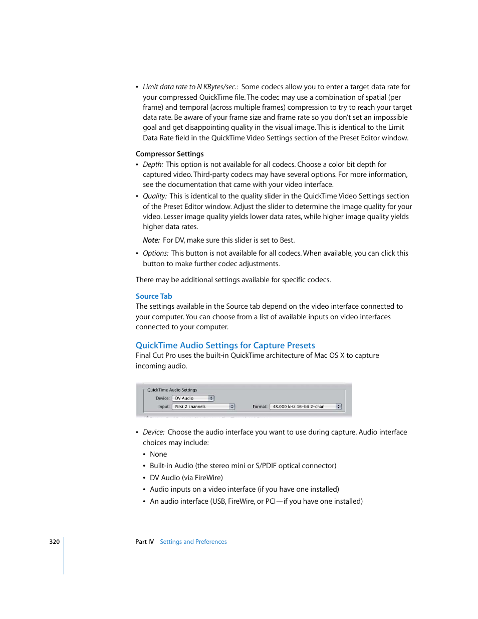 Quicktime audio settings for capture presets, Quicktime audio settings for, Capture presets | Apple Final Cut Pro 5 User Manual | Page 1671 / 1868