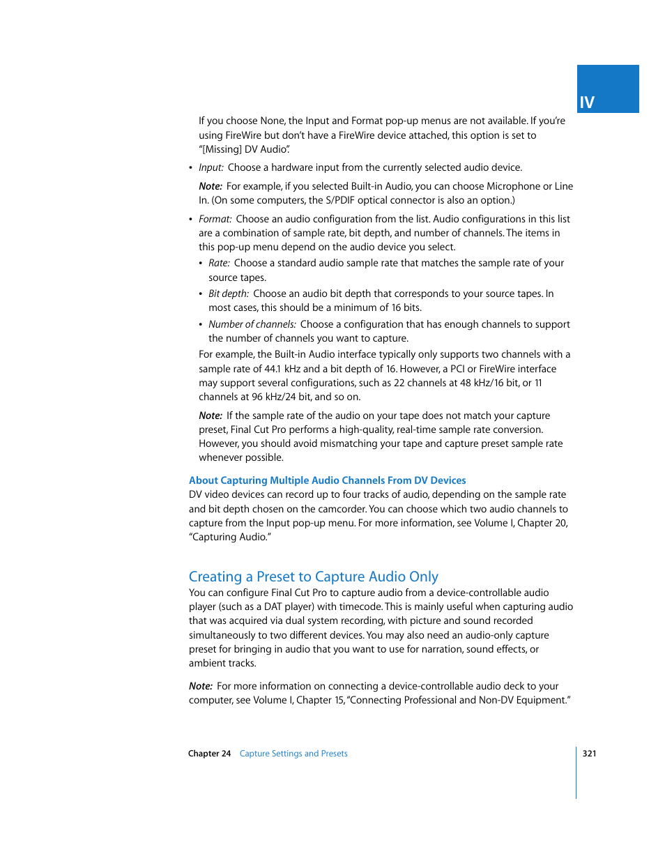 Creating a preset to capture audio only, P. 321) | Apple Final Cut Pro 5 User Manual | Page 1672 / 1868