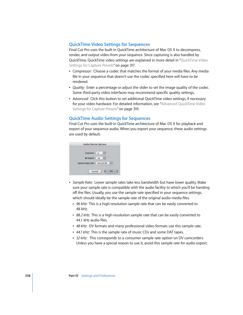 Quicktime video settings for sequences, Quicktime audio settings for sequences | Apple Final Cut Pro 5 User Manual | Page 1689 / 1868