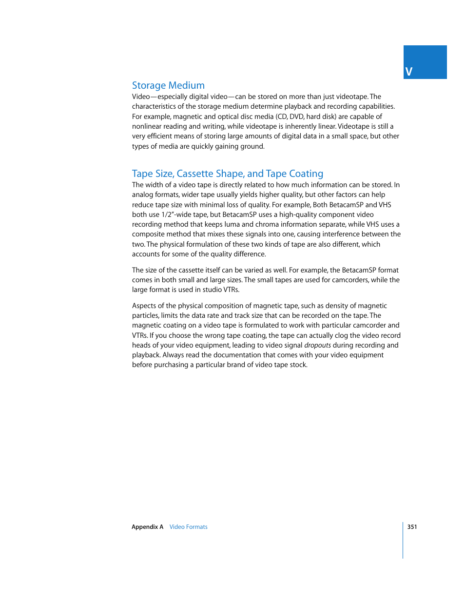 Storage medium, Tape size, cassette shape, and tape coating | Apple Final Cut Pro 5 User Manual | Page 1702 / 1868