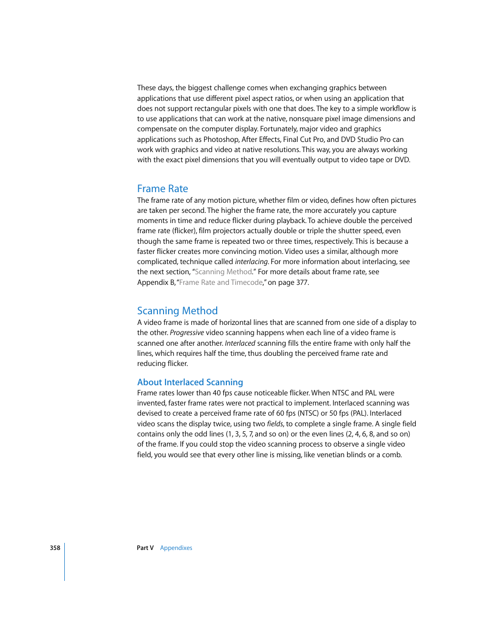 Frame rate, Scanning method, About interlaced scanning | Apple Final Cut Pro 5 User Manual | Page 1709 / 1868