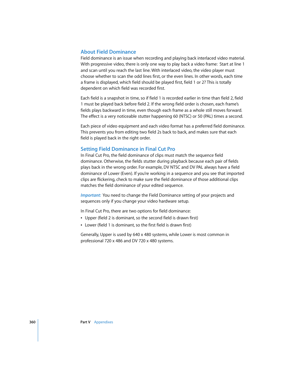 About field dominance, Setting field dominance in final cut pro, About field | Dominance | Apple Final Cut Pro 5 User Manual | Page 1711 / 1868