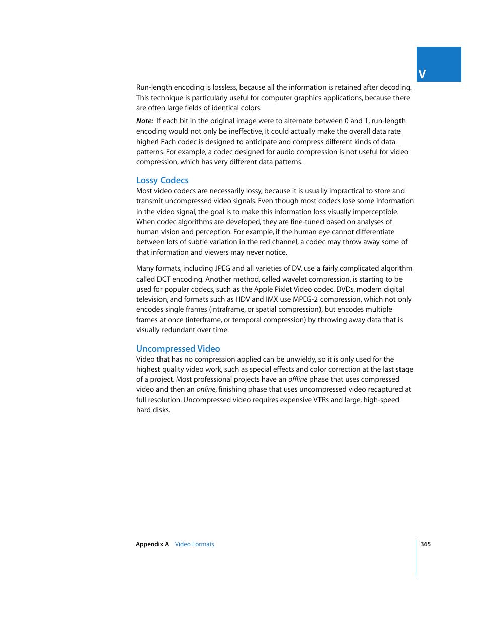 Lossy codecs, Uncompressed video | Apple Final Cut Pro 5 User Manual | Page 1716 / 1868