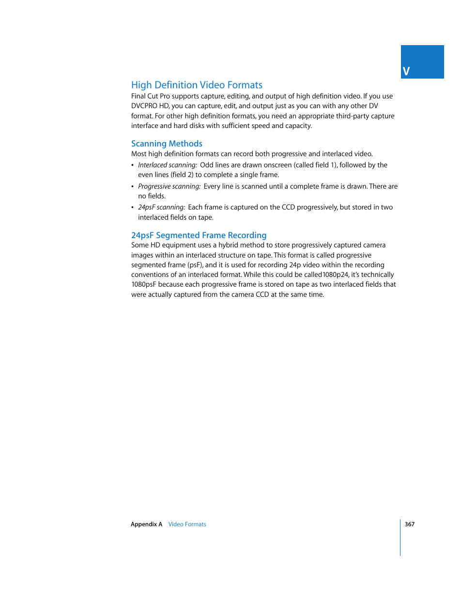 High definition video formats, Scanning methods, 24psf segmented frame recording | Apple Final Cut Pro 5 User Manual | Page 1718 / 1868