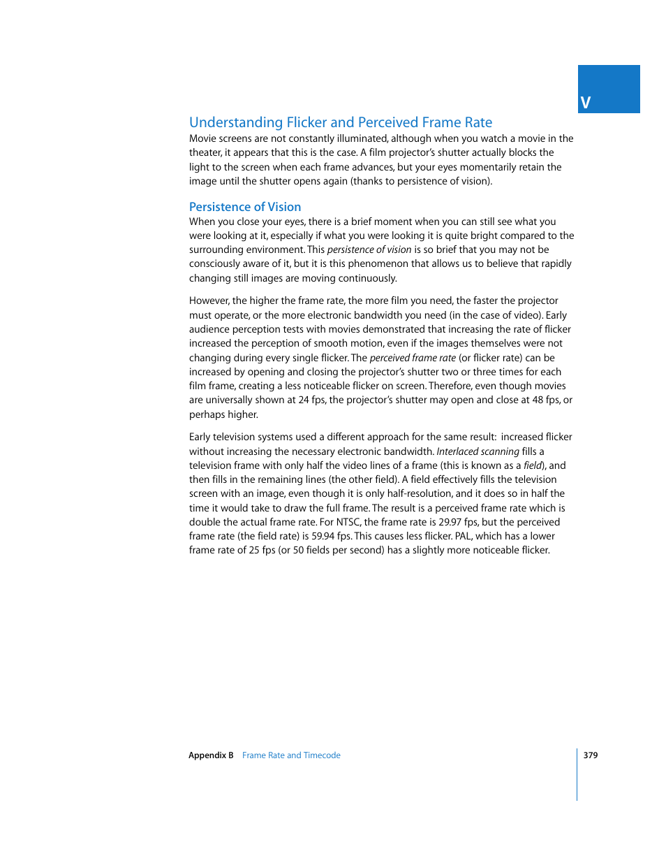 Understanding flicker and perceived frame rate, Persistence of vision, P. 379) | Apple Final Cut Pro 5 User Manual | Page 1730 / 1868