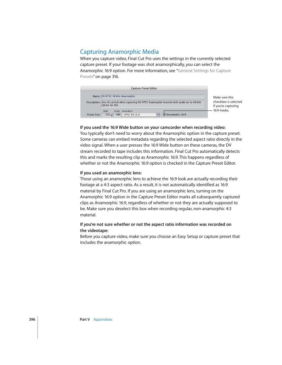 Capturing anamorphic media, P. 396) | Apple Final Cut Pro 5 User Manual | Page 1747 / 1868